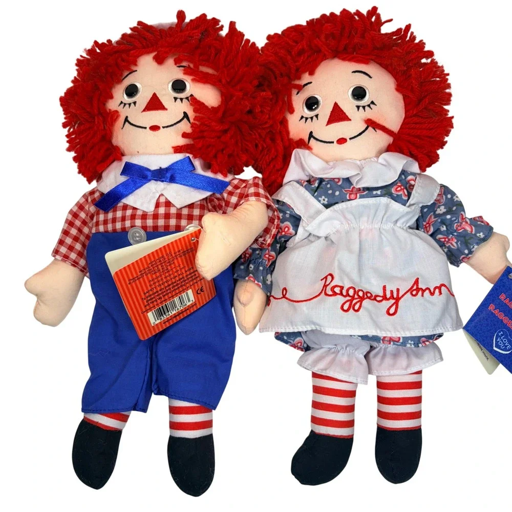 VTG 90s Applause Raggedy Ann Andy Plush Dolls Set Tags Attached Red Yarn Hair